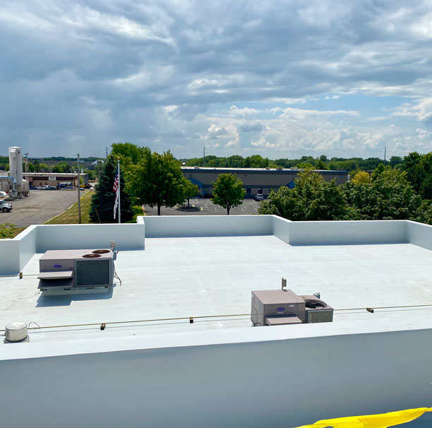 Rooftop patio deck completed by Quality Trusted Commercial Roofing